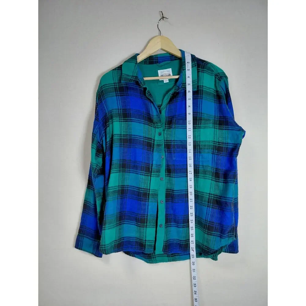 American Eagle Collared Blue Plaid Flannel Button-Up Shirt Women Size M
